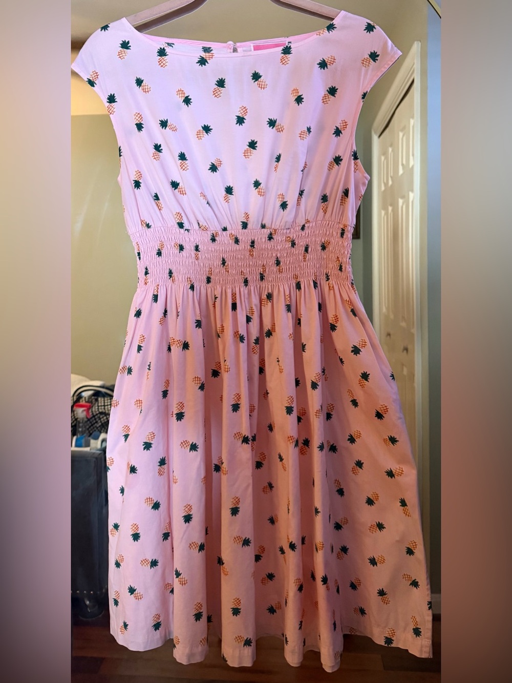 Kate Spade Light Pink Pineapple Print Smocked Waist Dress